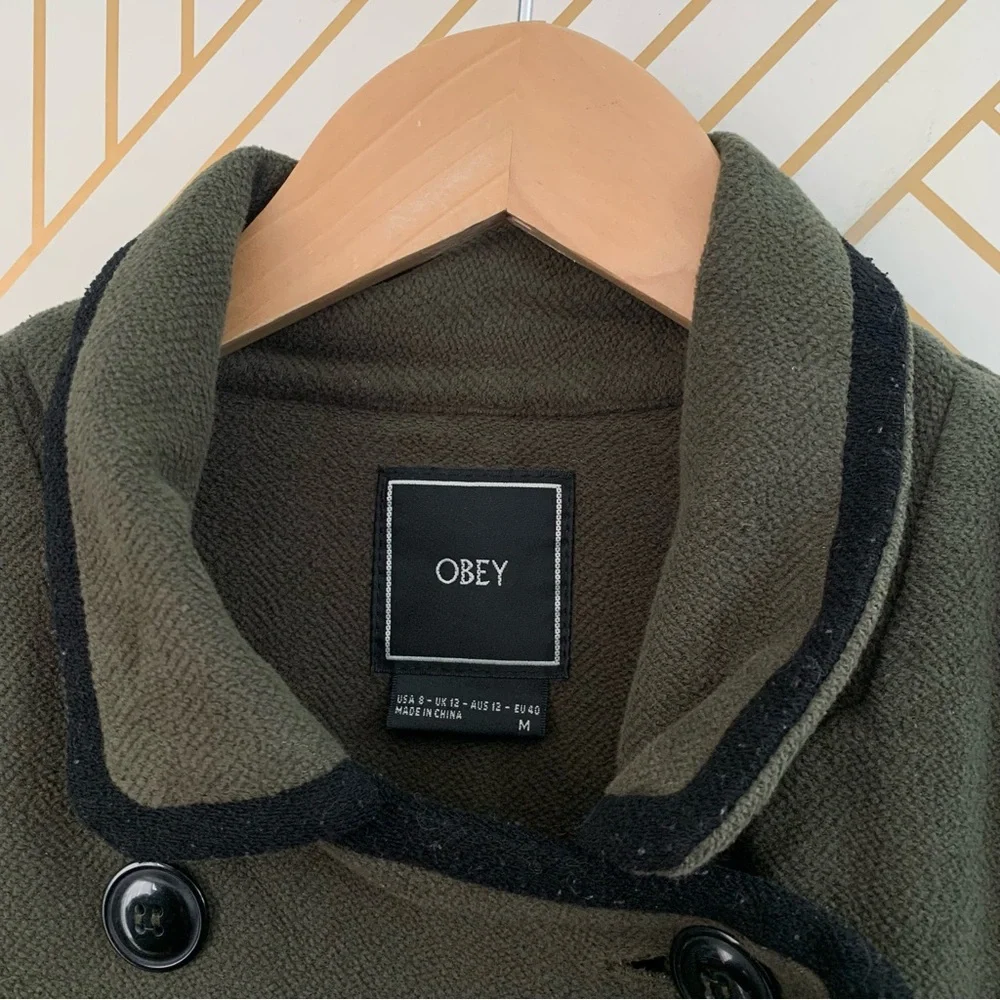 Obey cotton blend Utility military inspired double breasted green black Jacket 8 - Picture 5 of 9